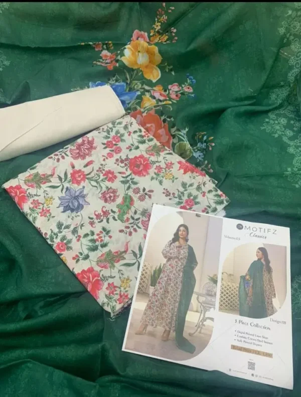 Motifz Printed Lawn 3 Piece Unstitched Suit