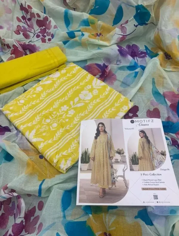 Motifz Printed Lawn 3 Piece Unstitched Suit
