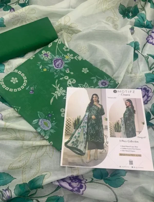 Motifz Printed Lawn 3 Piece Unstitched Suit