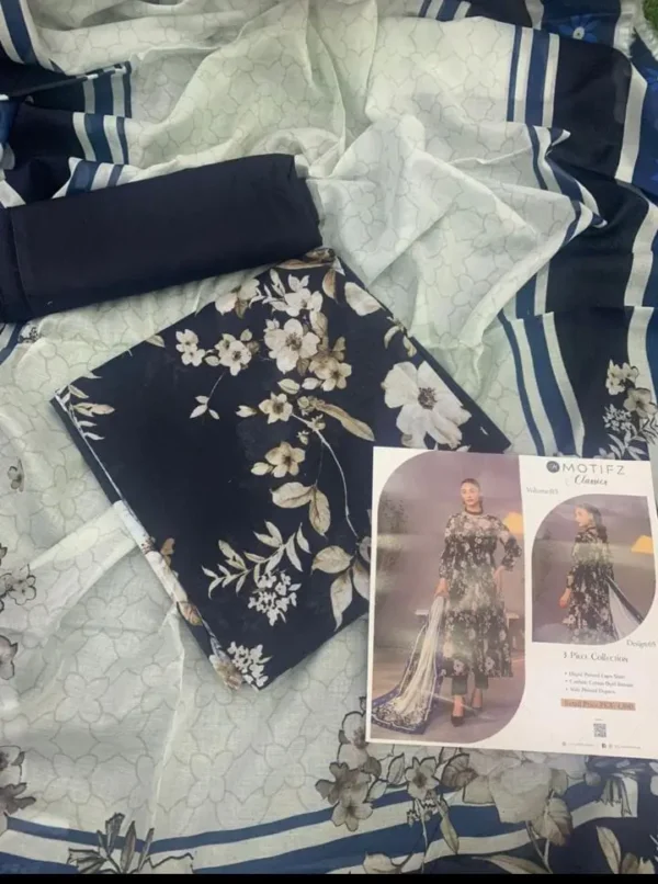 Motifz Printed Lawn 3 Piece Unstitched Suit