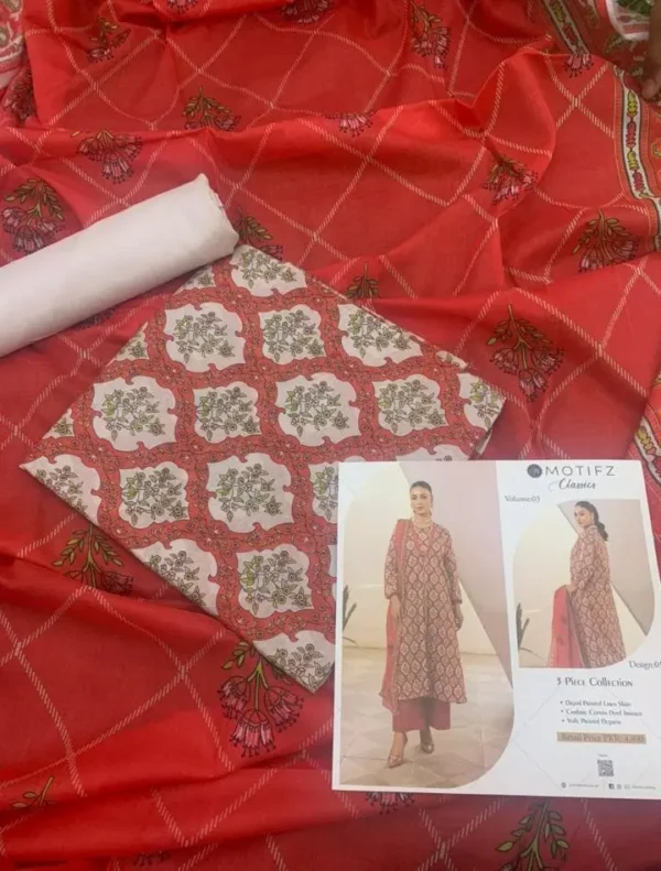 Motifz Printed Lawn 3 Piece Unstitched Suit